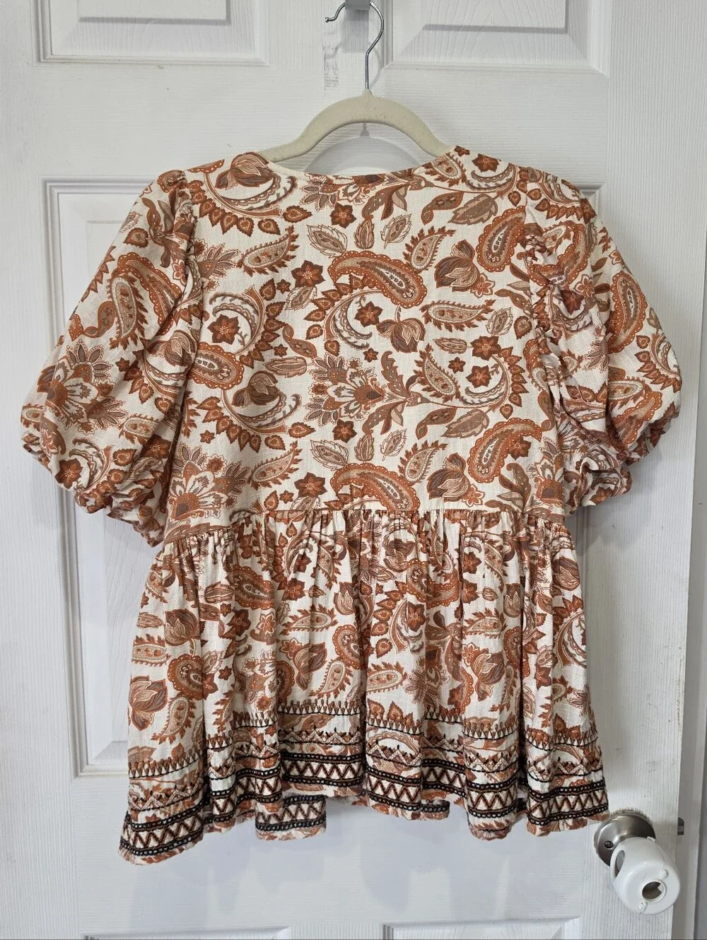 By Anthropologie Puff-Sleeve Babydoll Blouse Size Large